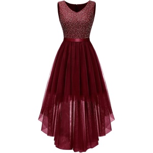 image:imageBeryLove Womens Sequin Homecoming Teen Cocktail Prom Dress High LowTulle Sequin Burgundy