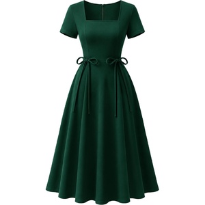 image:imageBeryLove Homecoming Vintage Tea Party Short Sleeve Cocktail Church DressDarkgreen