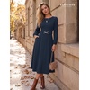 image:imageBeryLove Womens Long Sleeve Fall Cocktail Midi Formal Wedding Guest DressNavy
