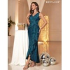 image:imageBeryLove Womens Sequin Formal Long Ruffle Dress Party Wedding Cocktail GownTeal Blue