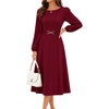 image:imageBeryLove Womens Long Sleeve Fall Cocktail Midi Formal Wedding Guest DressBurgundy
