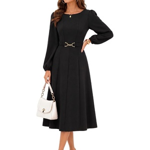 image:imageBeryLove Womens Long Sleeve Fall Cocktail Midi Formal Wedding Guest DressBlack