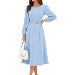 image:imageBeryLove Womens Long Sleeve Fall Cocktail Midi Formal Wedding Guest DressBlue