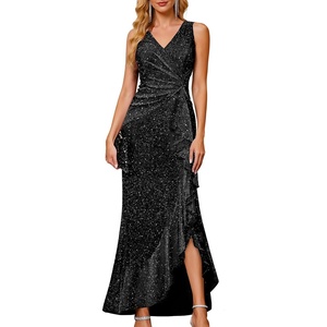 image:imageBeryLove Womens Sequin Formal Long Ruffle Dress Party Wedding Cocktail GownBlack
