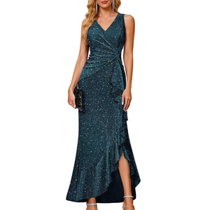 image:imageBeryLove Womens Sequin Formal Long Ruffle Dress Party Wedding Cocktail GownDustyblue
