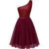 image:imageBeryLove Womens Sequin Homecoming One Shoulder Cocktail Prom Dress for TeenTulle Burgundy
