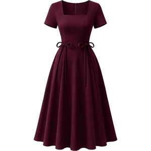 image:imageVintage Cocktail Tea Party ALine 50s Style Classy Dress 8088 Burgundy XL