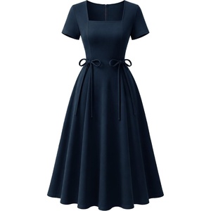 image:imageBeryLove Women Vintage Tea Party Short Sleeve Wedding Cocktail Church DressNavy