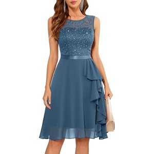 image:imageBeryLove Womens Boat Neck A Line Sleeveless Lace Formal Homecoming DressGrey Blue Sequin
