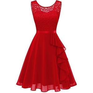 image:imageBeryLove Womens Boat Neck A Line Sleeveless Lace Formal Homecoming DressRed