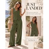 image:imageBeryLove 2 Piece Sets for Women Linen Vest Wide Leg Pants Business OutfitsArmy Green