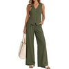 image:imageBeryLove 2 Piece Sets for Women Linen Vest Wide Leg Pants Business OutfitsArmy Green