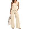 image:imageBeryLove 2 Piece Sets for Women Linen Vest Wide Leg Pants Business OutfitsBeige