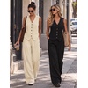 image:imageBeryLove 2 Piece Sets for Women Linen Vest Wide Leg Pants Business OutfitsBeige