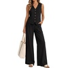 image:imageBeryLove 2 Piece Sets for Women Linen Vest Wide Leg Pants Business OutfitsBlack