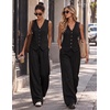 image:imageBeryLove 2 Piece Sets for Women Linen Vest Wide Leg Pants Business OutfitsBlack
