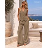 image:imageBeryLove 2 Piece Sets for Women Linen Vest Wide Leg Pants Business OutfitsKhaki