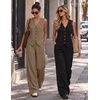 image:imageBeryLove 2 Piece Sets for Women Linen Vest Wide Leg Pants Business OutfitsKhaki