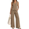 image:imageBeryLove 2 Piece Sets for Women Linen Vest Wide Leg Pants Business OutfitsKhaki