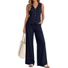 image:imageBeryLove 2 Piece Sets for Women Linen Vest Wide Leg Pants Business OutfitsNavy