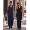 image:imageBeryLove 2 Piece Sets for Women Linen Vest Wide Leg Pants Business OutfitsNavy