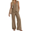 image:imageBeryLove 2 Piece Sets for Women Linen Vest Wide Leg Pants Business OutfitsKhaki