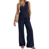 image:imageBeryLove 2 Piece Sets for Women Linen Vest Wide Leg Pants Business OutfitsNavy