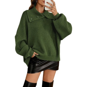 image:imageBeryLove Womens Casual Turtleneck Long Sleeve Fall Cable Oversized Pullover Sweater TopsArmy Green