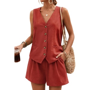 image:imageBeryLove Womens Summer 2 Piece Outfits Dressy Vest and Shorts Matching SetBrick Red