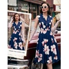 image:imageBeryLove Vintage 1950s Midi Cocktail Dresses for Women Wedding Guest ClassyNavy Blue Flower