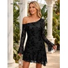 image:imageBeryLove Women One Shoulder Long Sleeve Floral Bodycon Cocktail Short DressBlack