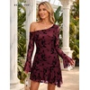 image:imageBeryLove Women One Shoulder Long Sleeve Floral Bodycon Cocktail Short DressBurgundy