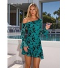 image:imageBeryLove Women One Shoulder Long Sleeve Floral Bodycon Cocktail Short DressTurquoise