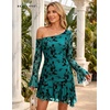 image:imageBeryLove Women One Shoulder Long Sleeve Floral Bodycon Cocktail Short DressTurquoise