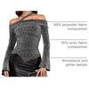image:imageBeryLove Women Sparkly Top Off Shoulder Fitted Rhinestone BlouseSilver