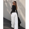 image:imageWomens Cowl Neck Long Sleeve Ribbed Knit Sweater Ruched Waist TopBlack