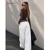 image:imageWomens Cowl Neck Long Sleeve Ribbed Knit Sweater Ruched Waist TopBrown
