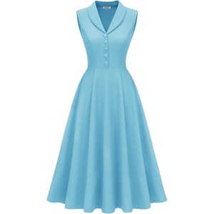 image:imageBeryLove Vintage 1950s Midi Cocktail Dresses for Women Wedding Guest ClassyBlue